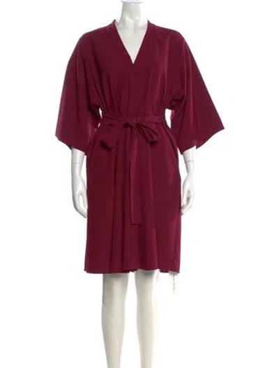 Pre-owned Tome V-neck Knee-length Dress In Burgundy