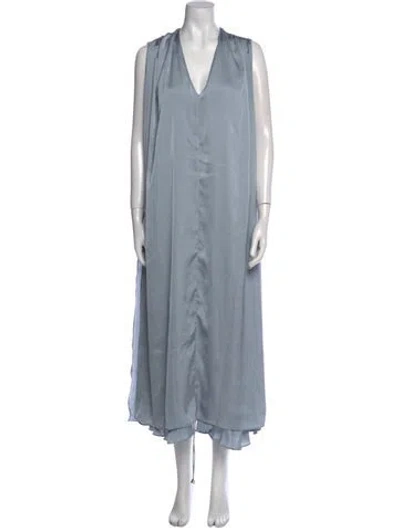 Pre-owned Tome V-neck Long Dress In Blue