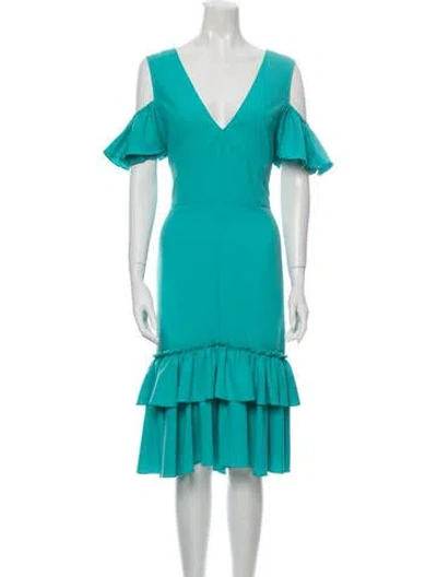 Pre-owned Tome V-neck Midi Length Dress In Blue