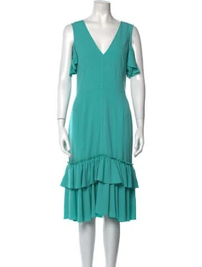 Pre-owned Tome V-neck Midi Length Dress In Blue