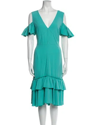 Pre-owned Tome V-neck Midi Length Dress In Blue