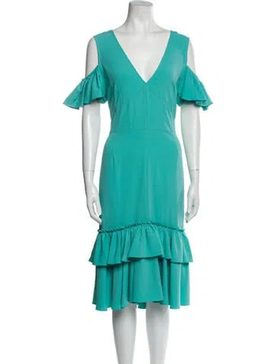 Pre-owned Tome V-neck Midi Length Dress In Blue