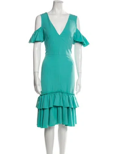 Pre-owned Tome V-neck Midi Length Dress In Blue