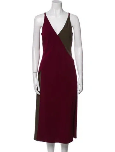 Pre-owned Tome V-neck Midi Length Dress In Burgundy