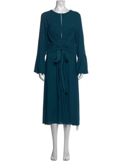 Pre-owned Tome V-neck Midi Length Dress In Green