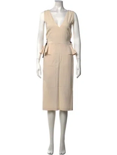 Pre-owned Tome V-neck Midi Length Dress In Neutrals
