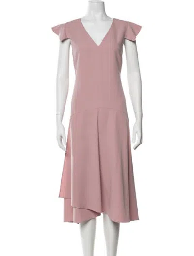 Pre-owned Tome V-neck Midi Length Dress In Pink