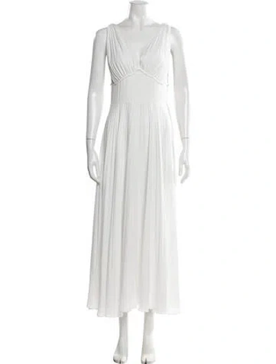 Pre-owned Tome V-neck Midi Length Dress In White