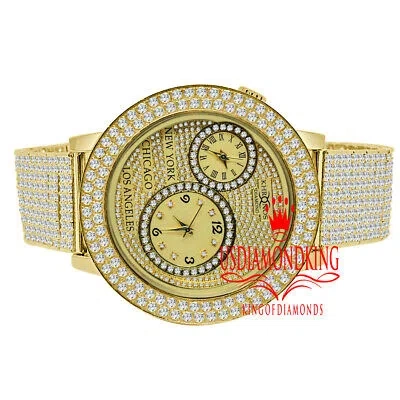 Pre-owned Tome Zone 2  Khronos Watch Mens Gold Tone Lab Diamond Custom Band & 2 Row Bezel