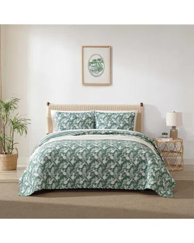Tommy Bahama 136 Thread Count Pineapple Venture Cotton Reversible Quilt Set In Green