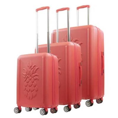 Tommy Bahama 3-piece Hard-sided 3d Pineapple Luggage Set With Drawstring Bag In Orange