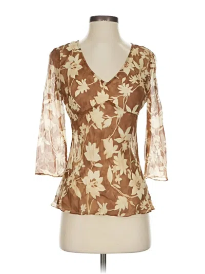 Pre-owned Tommy Bahama 3/4 Sleeve Silk Top Brown Plunge Neckline Tops