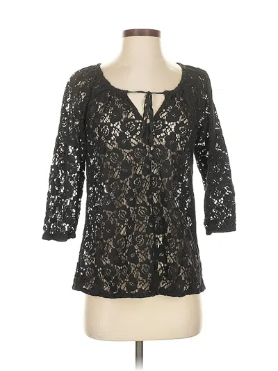 Pre-owned Tommy Bahama 3/4 Sleeve Top Black Keyhole Neckline Tops