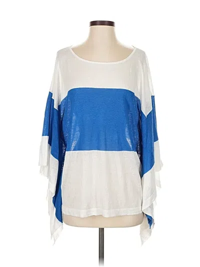 Pre-owned Tommy Bahama 3/4 Sleeve Top Blue Color Block Pattern Cold Shoulder Neckline Tops