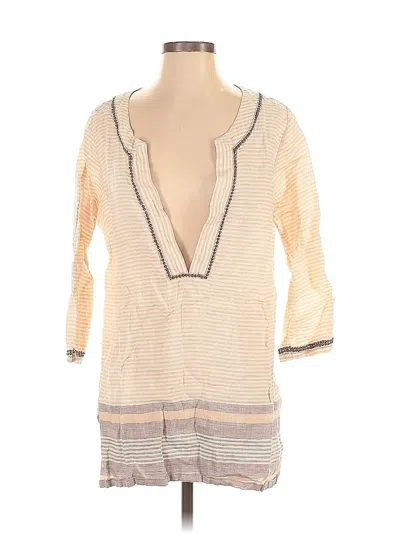 Pre-owned Tommy Bahama 3/4 Sleeve Top Tan Plunge Neckline Tops In Brown