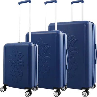 Tommy Bahama 3-piece Hardside Luggage Set With 3d Pineapple 30", 26" & 21.5" Spinner Suitcases In Blue