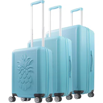 Tommy Bahama 3-piece Hardside Luggage Set With 3d Pineapple 30", 26" & 21.5" Spinner Suitcases In Blue