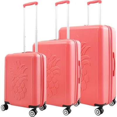 Tommy Bahama 3-piece Hardside Luggage Set With 3d Pineapple 30", 26" & 21.5" Spinner Suitcases In Pink