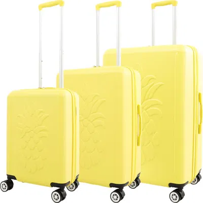 Tommy Bahama 3-piece Hardside Luggage Set With 3d Pineapple 30", 26" & 21.5" Spinner Suitcases In Yellow