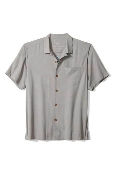 Tommy Bahama Anchor Management Embroidered Silk Jacquard Camp Shirt In Gray