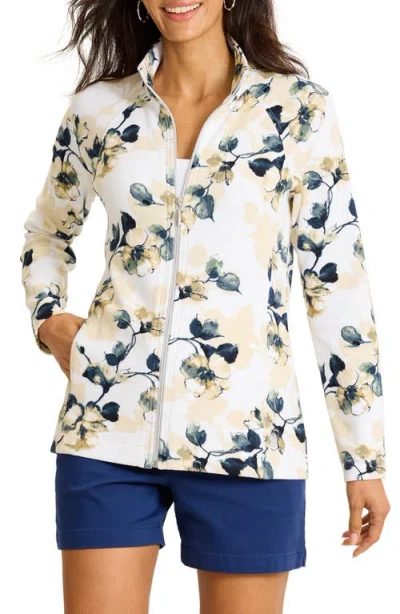 Tommy Bahama Aruba Beleza Blossoms Front Zip Sweatshirt In White