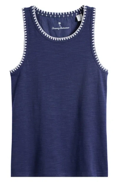Tommy Bahama Ashby Isles Embroidered Slubbed Cotton Tank In Blue