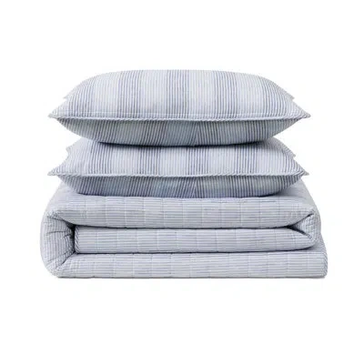 Tommy Bahama Bahama Weekend Stripe Cotton Reversible Blue Quilt Set