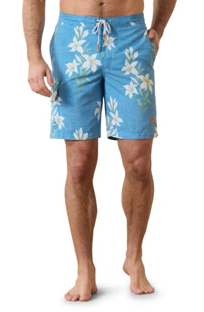 Tommy Bahama Baja Open Water Blooms Swim Trunks In Blue Allure