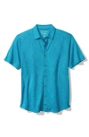 Tommy Bahama Bali Border Floral Jacquard Short Sleeve Silk Button-up Shirt In Aqua Blue