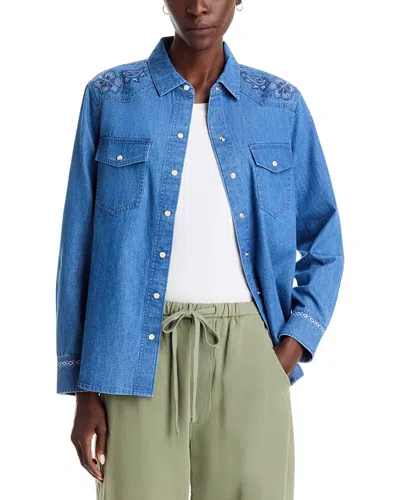 Tommy Bahama Bandana Bay Cotton Embroidered Indigo Denim Shirt In Blue