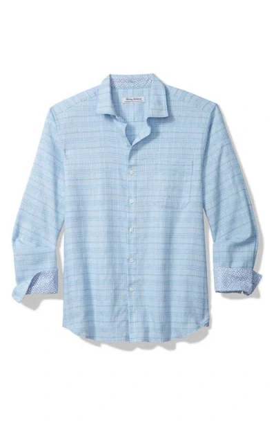 Tommy Bahama Barbados Breeze Playa Plaid Linen Blend Button-up Shirt In Aqua Ice