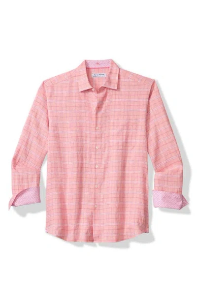Tommy Bahama Barbados Breeze Playa Plaid Linen Blend Button-up Shirt In Pink