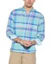 Tommy Bahama Barbados Breeze Villa Check Linen-blend Shirt In Blue