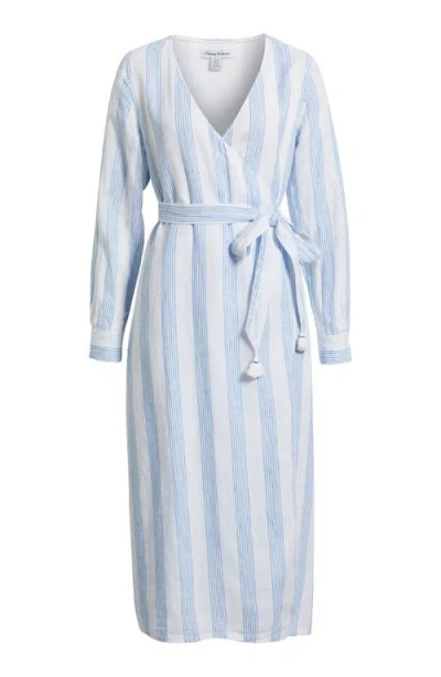 Tommy Bahama Bayside Isle Long Sleeve Linen Wrap Dress In Blue