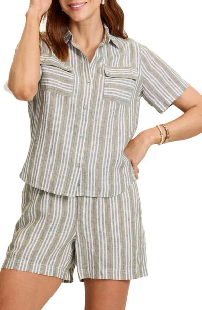 Tommy Bahama Beach Breeze Stripe Linen Button-up Shirt In Green