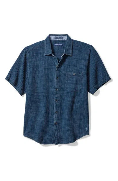 Tommy Bahama Beachside Cruiser Crinkled Short Sleeve Cotton Button-up Shirt In Purple