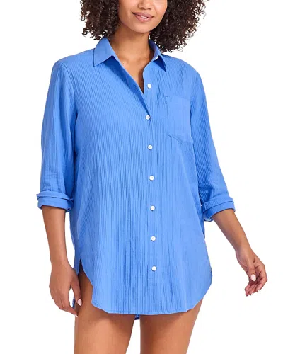 Tommy Bahama Bella Breeze Boyfriend Shirt Swim Cover-up In Paradiso Blue