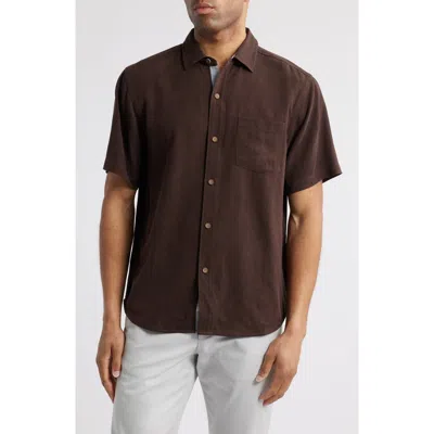 Tommy Bahama Better With Age Short Sleeve Silk Graphic Button-up Shirt In Brandy