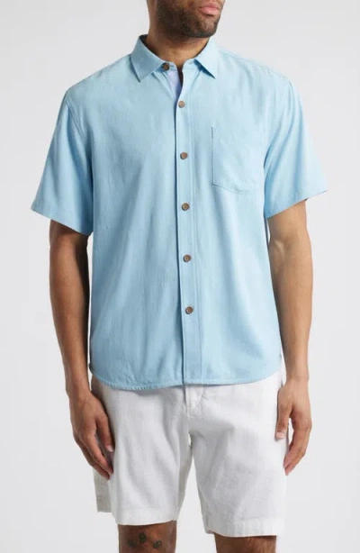 Tommy Bahama Birdie Of Paradise Short Sleeve Silk Graphic Button-up Shirt In Blue Jay