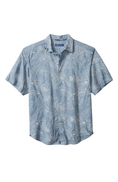 Tommy Bahama Blanca Vines Floral Embroidered Short Sleeve Cotton Button-up Shirt