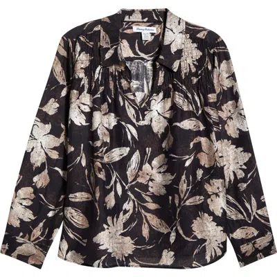 Tommy Bahama Bloom Beauty Split Neck Top In Black