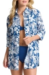 Tommy Bahama Blooms Boyfriend Shirt In Indigo Tide