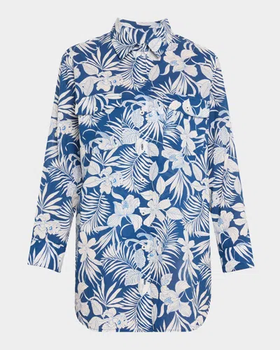 Tommy Bahama Blooms Boyfriend Shirt In Indigo Tide
