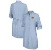 TOMMY BAHAMA TOMMY BAHAMA BLUE/WHITE KANSAS CITY CHIEFS CHAMBRAY STRIPE COVER-UP SHIRT DRESS