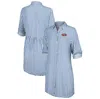 TOMMY BAHAMA TOMMY BAHAMA BLUE/WHITE SAN FRANCISCO 49ERS CHAMBRAY STRIPE COVER-UP SHIRT DRESS