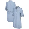 TOMMY BAHAMA TOMMY BAHAMA BLUE/WHITE SEATTLE SEAHAWKS CHAMBRAY STRIPE COVER-UP SHIRT DRESS