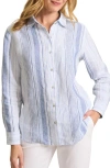 Tommy Bahama Breezy Bay Linen Stripe Button-up Shirt In Chambray Blue