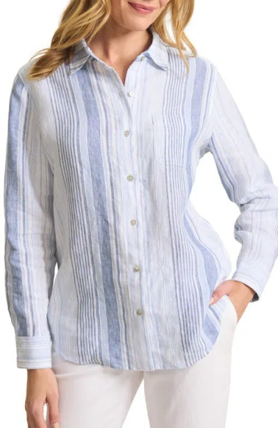 Tommy Bahama Breezy Bay Linen Stripe Button-up Shirt In Chambray Blue
