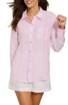 Tommy Bahama Breezy Bay Linen Stripe Button-up Shirt In Touch Of Pink