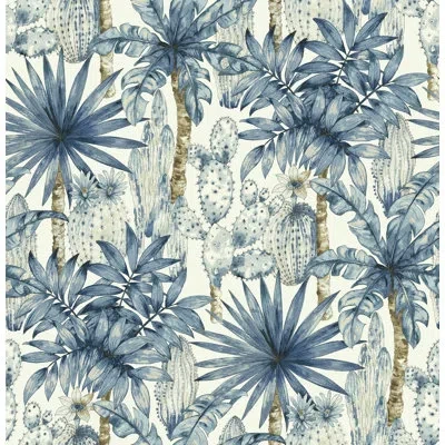 Tommy Bahama Cactus Emporium Botanical Peel And Stick Wallpaper Roll 20.5" W X 18' L In Blue